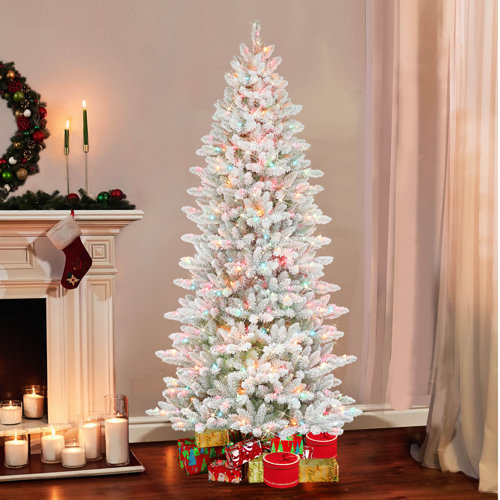 The Holiday Aisle® Slim Flocked Fraser 7.5' White/Green Fir Artificial